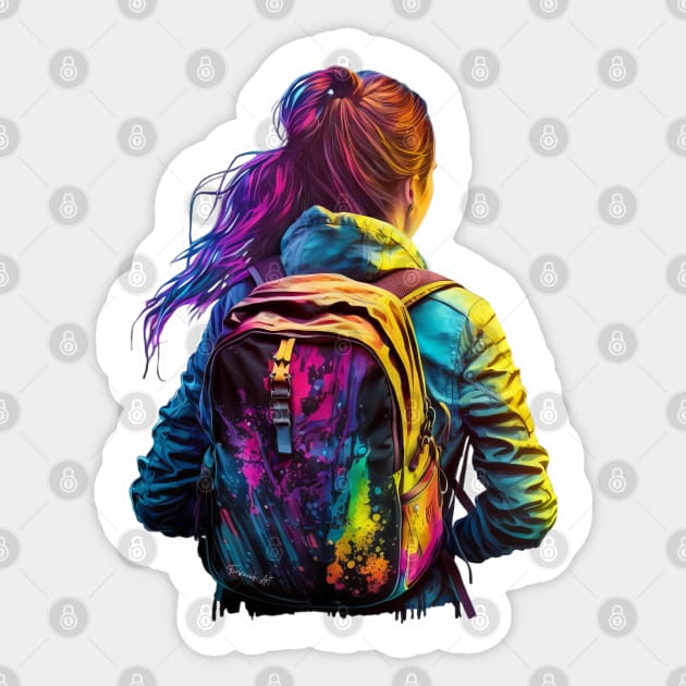 Girl with a backpack design #6 Sticker by Farbrausch Art
